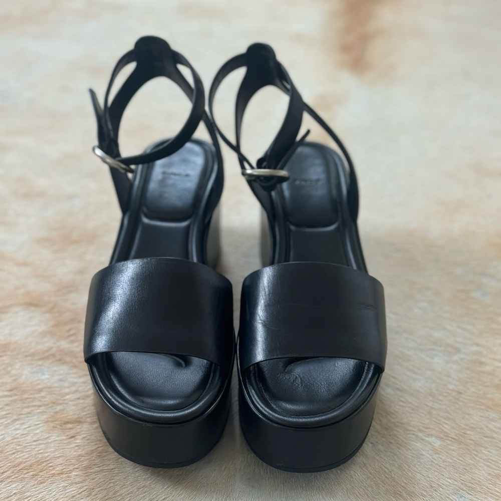 Vince Platform Black Leather Ankle Strap Sandals - Picture 2 of 6